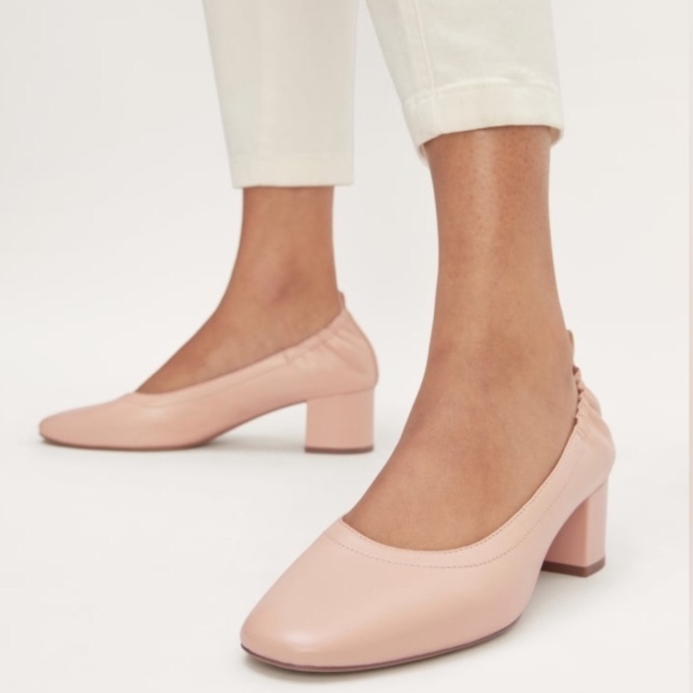 NEW EVERLANE The Day Leather Pink Nude Block Heels